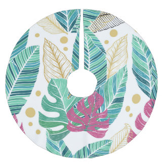 Saia Para Árvore De Natal De Poliéster Folhas botânicas tropicais, design de colheita con