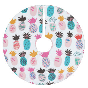 Saia Para Árvore De Natal De Poliéster Folhas de abacaxi coloridas, rabisco tropical.