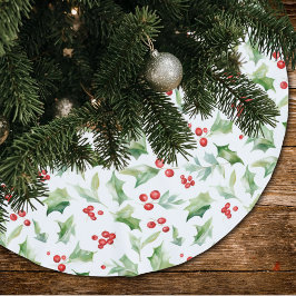 Saia Para Árvore De Natal De Poliéster Folhas de Azevinho Verde Elegantes Frutas Vermelha