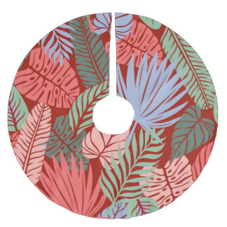 Saia Para Árvore De Natal De Poliéster Folhas Tropicais De Doodle: Escuro Desenho De Mão