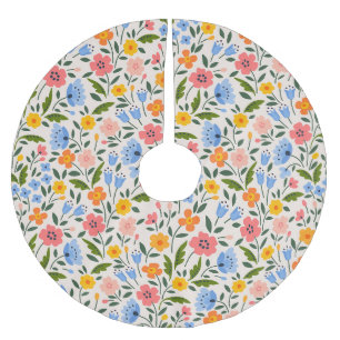Saia Para Árvore De Natal De Poliéster Folk Floral: Pequenos Padrões Coloridos