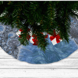 Saia Para Árvore De Natal De Poliéster Fractal Intrincado Preto Azul Abstrato