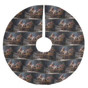 Saia Para Árvore De Natal De Poliéster Francês Bulldog Snowy Sleigh Decência de Natal