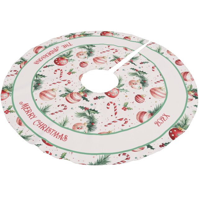 Saia Para Árvore De Natal De Poliéster Fresco Vermelho Rosa Bonito (Inclinado)