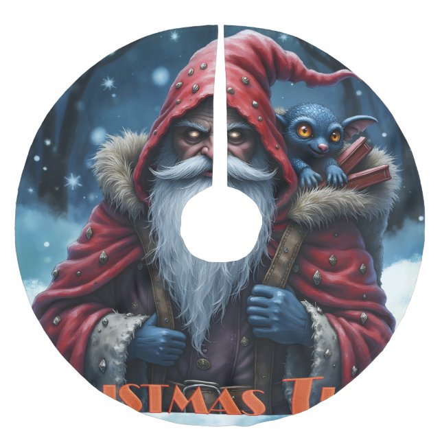 Saia Para Árvore De Natal De Poliéster Frostbite Santa & His Mischief Elf. (Frente)