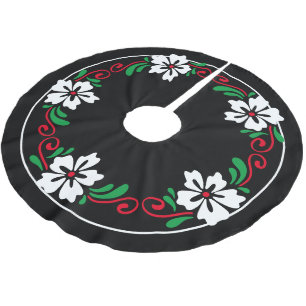 Saia Para Árvore De Natal De Poliéster Frota de Natal da Flor de Hibisco Branco Estilizad