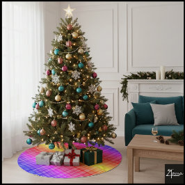 Saia Para Árvore De Natal De Poliéster Fundo Digital Gradiente Xadrez Arco-Íris Vibrante