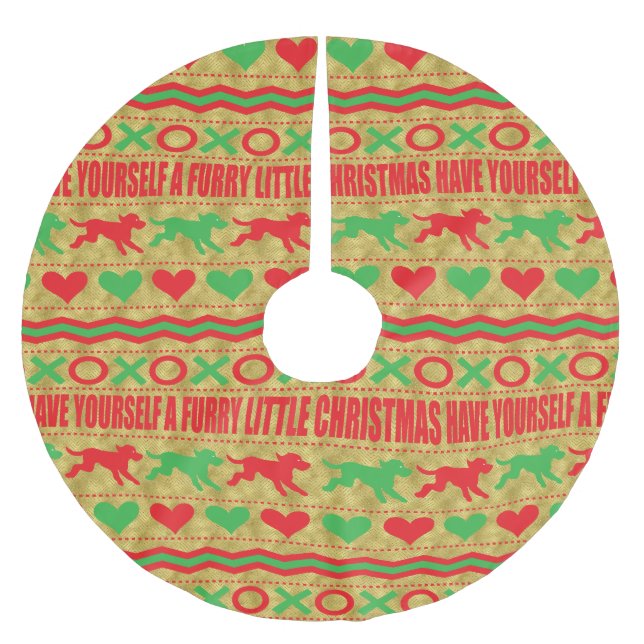 Saia Para Árvore De Natal De Poliéster Furries de cães de Natal (Frente)