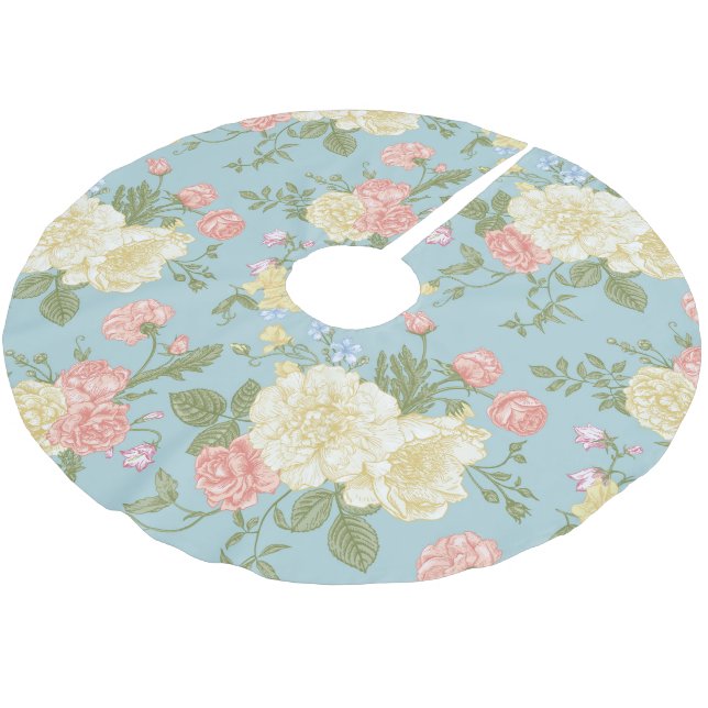 Saia Para Árvore De Natal De Poliéster Garden Peony Floral Patterno (Inclinado)