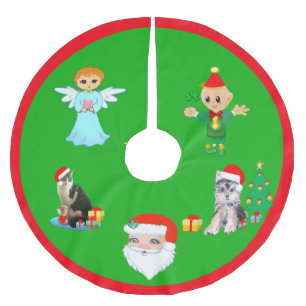 Saia Para Árvore De Natal De Poliéster Gato de Natal, Cachorro, Anjo, Elfo e Papai Noel
