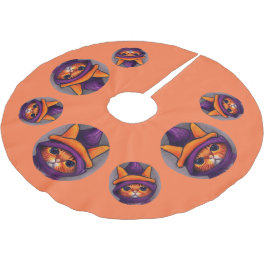 Saia Para Árvore De Natal De Poliéster Gato Laranja com Chapéu de Bruxa Roxo