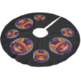 Saia Para Árvore De Natal De Poliéster Gato Laranja com o Chapéu das Bruxas Roxo Preto