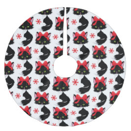 SAIA PARA ÁRVORE DE NATAL DE POLIÉSTER GATO PRETO COM ARCO VERMELHO DE NATAL