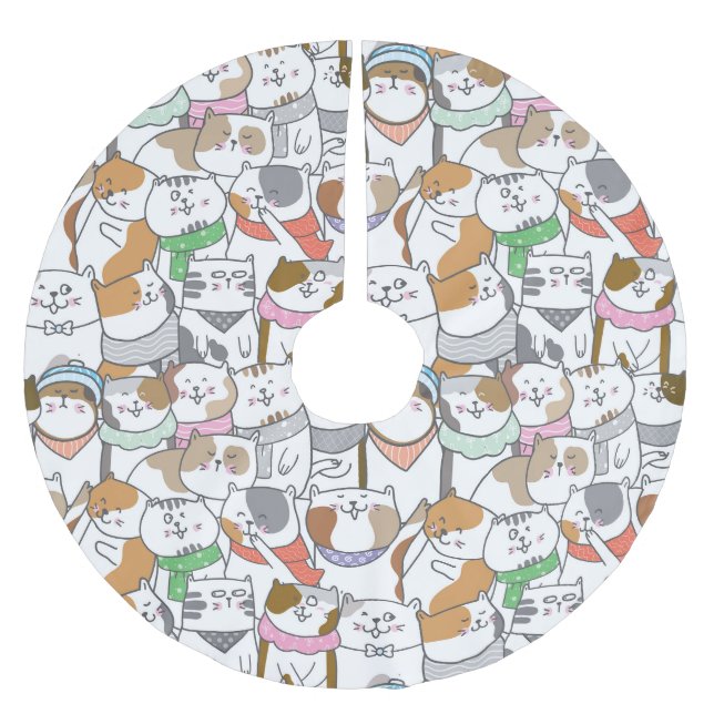 Saia Para Árvore De Natal De Poliéster Gatos Cons (Frente)