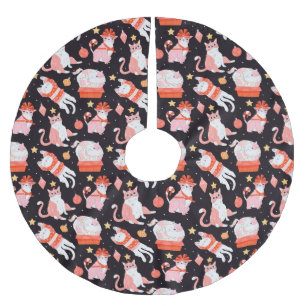 Saia Para Árvore De Natal De Poliéster Gatos de Natal bonitos