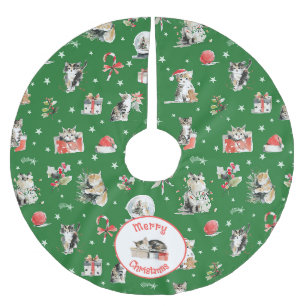 Saia Para Árvore De Natal De Poliéster Gatos de Natal em Aquarela Caprichosos