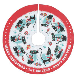 Saia Para Árvore De Natal De Poliéster Gatos de Natal Retroativos Personalizados