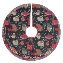 Saia Para Árvore De Natal De Poliéster Gatos Engraçados em Caixas de Natal Personalizados