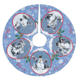 Saia Para Árvore De Natal De Poliéster Gatos Engraçados Encontram Feriado de Neve no Nata
