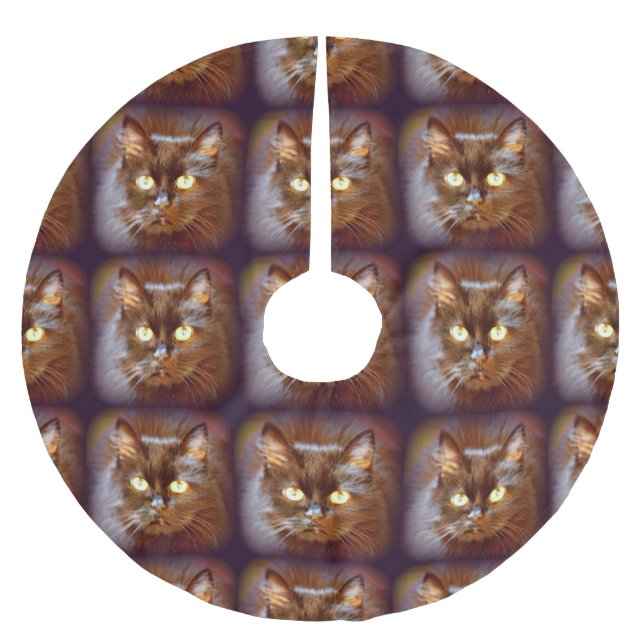 Saia Para Árvore De Natal De Poliéster gatos pretos (Frente)