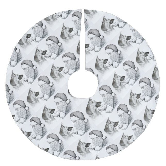 Saia Para Árvore De Natal De Poliéster GERMAN SHEPHERD e PAPAIS NOEIS (Frente)