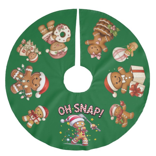 Saia Para Árvore De Natal De Poliéster Gingerbread Christmas "Oh Snap!" (Frente)