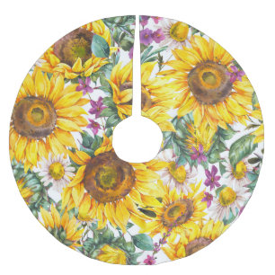 Saia Para Árvore De Natal De Poliéster Girassol: Bloom Amarelo de Verão.