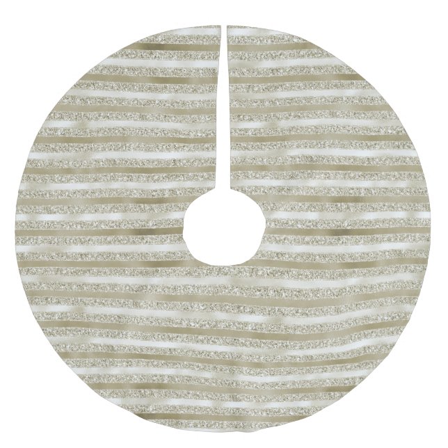 Saia Para Árvore De Natal De Poliéster Girly Glitzy Glitter Glam Douradas Stripes (Frente)