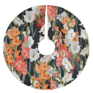 Saia Para Árvore De Natal De Poliéster Gladiolus multicolorido: Watercolo de fundo preto
