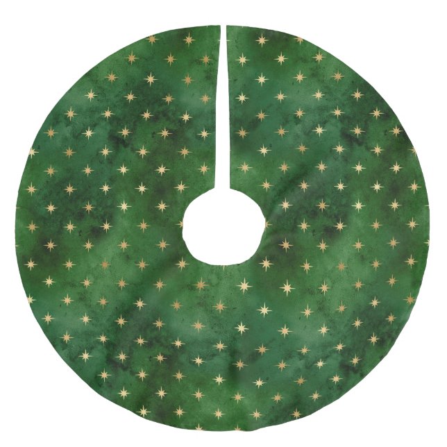 Saia Para Árvore De Natal De Poliéster Glam Green Dourado Stars Natal (Frente)