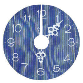 Saia Para Árvore De Natal De Poliéster Glitter De Prata No Relógio Azul