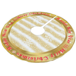 Saia Para Árvore De Natal De Poliéster Glitter Dourado Floco de Neve Branco