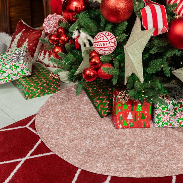Saia Para Árvore De Natal De Poliéster Glitter Dourado Rosa Blush (Blush Rose Gold Glitter Glam Brushed Polyester Tree Skirt)