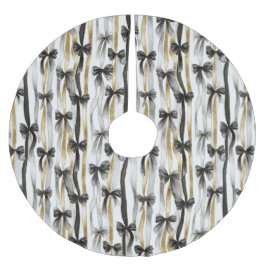 Saia Para Árvore De Natal De Poliéster Glitzy Gold Silver Black Ribbons Bows Christmas