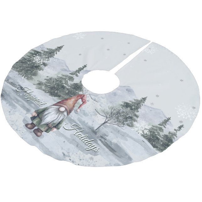 Saia Para Árvore De Natal De Poliéster Gnomo de Feriado de Aquarela (Inclinado)