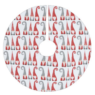 Saia Para Árvore De Natal De Poliéster Gnomos Nórdicos de Natal Padrão Vermelho Branco Ci