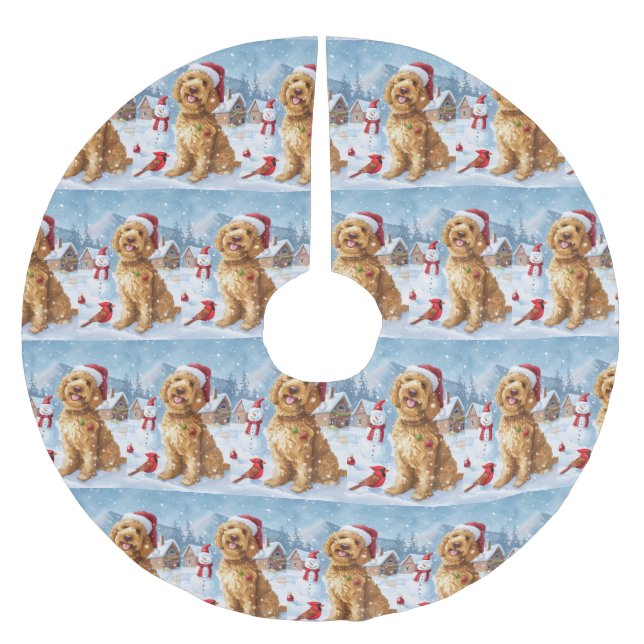 Saia Para Árvore De Natal De Poliéster Goldendoodle Winter Wonderland Natal Joy (Frente)
