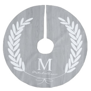 Saia Para Árvore De Natal De Poliéster Grão de madeira cinzenta dos louros brancos -