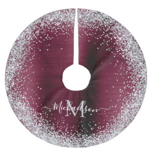 Saia Para Árvore De Natal De Poliéster Grelha de Glitter de Silver Burgundy