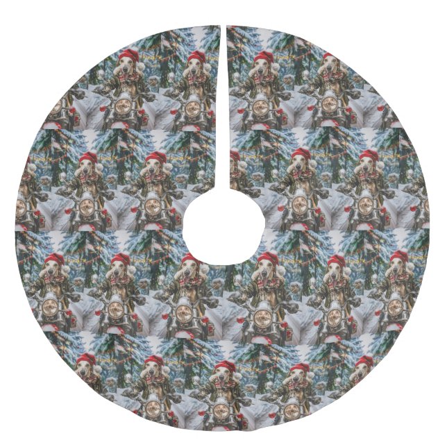 Saia Para Árvore De Natal De Poliéster Greyhound Dog Andando na motocicleta (Frente)