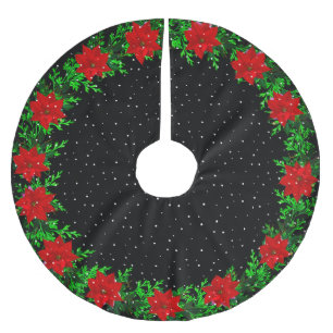 Saia Para Árvore De Natal De Poliéster Grinalda de Flor de Poinsettia Elegante em Preto