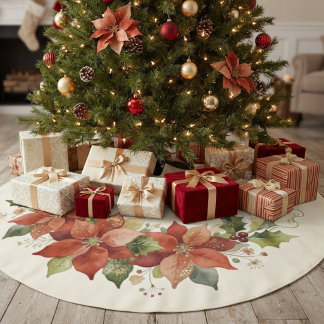 Saia Para Árvore De Natal De Poliéster Grinalda Festiva e Elegante de Poinsettia Vermelha