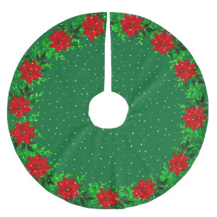 Saia Para Árvore De Natal De Poliéster Guirlanda de flores de poinsettia elegante em verd