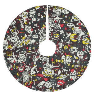 Saia Para Árvore De Natal De Poliéster Halloween Mini Doodle Vintage Patterno