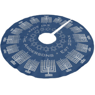 Saia Para Árvore De Natal De Poliéster Hanukkah Silver Menorah Adicione Um Nome Chrismukk