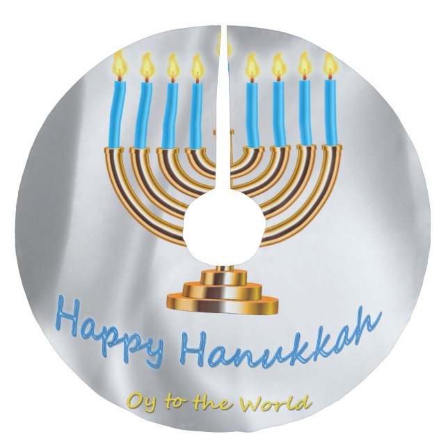 Saia Para Árvore De Natal De Poliéster Happy Hanukkah (Frente)