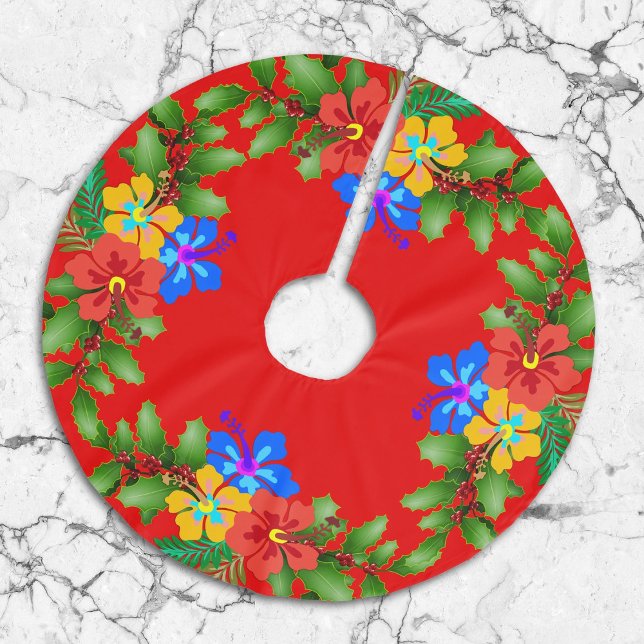 Saia Para Árvore De Natal De Poliéster Hawaiian Flowers Hibiscus Red (Criador carregado)