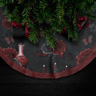 Saia Para Árvore De Natal De Poliéster Henna Zodiac Magic Rosas do crânio vermelho Po