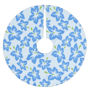 Saia Para Árvore De Natal De Poliéster Hibisco Azul, Flores Azuis, Padrão De Flores