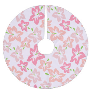 Saia Para Árvore De Natal De Poliéster Hibisco Rosa, Flores Rosas, Padrão de Flores